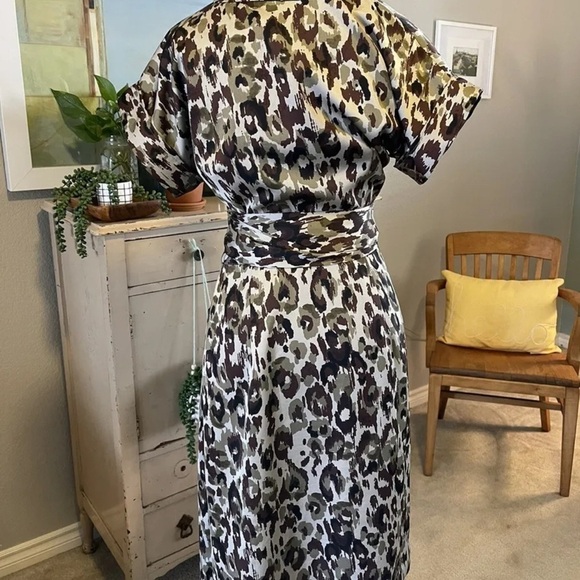 J Crew Dress Sz XS S Wrap Neutral Cheetah Animal Print Party Wedding Guest EUC - Picture 4 of 6